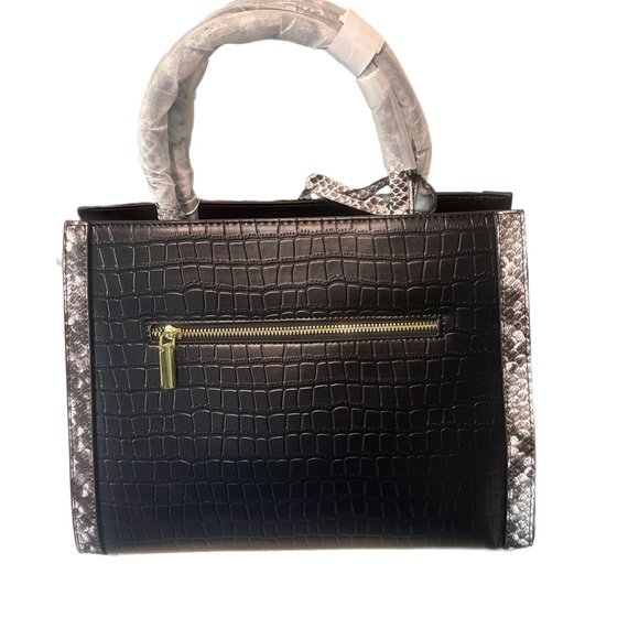 Black and Silver Snake Skin Print Vegan Leather Croc-Embossed Satchel - Picture 3 of 4